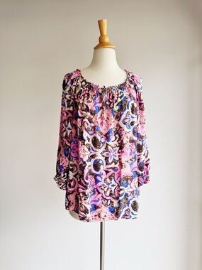 Talbots Boho Floral Blouse Multicolor Lightweight Rayon Flow Top Best Fit XL